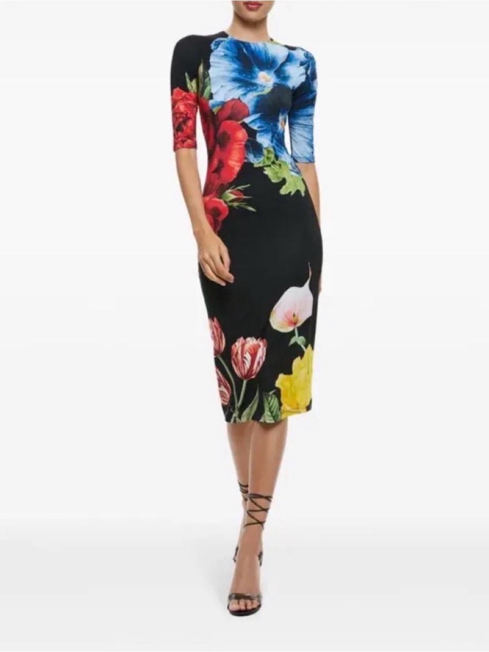 Alice + Olivia Floral Midi Sheath Dress Black Multicolor Size 0